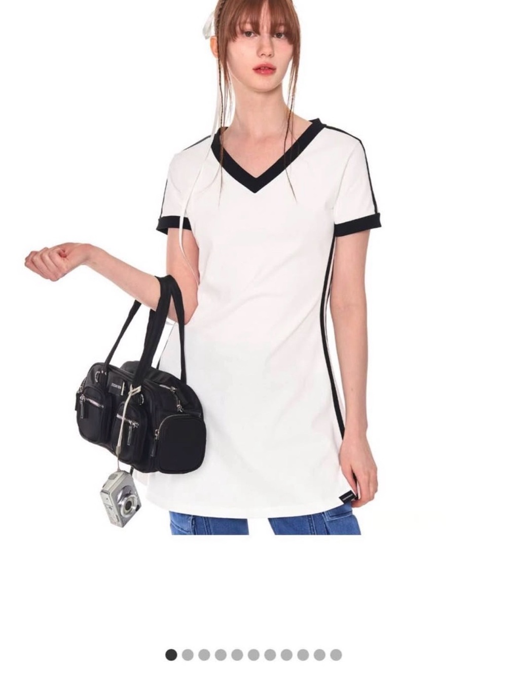 Women’s White V-Neck Tunic Top with Black Trim